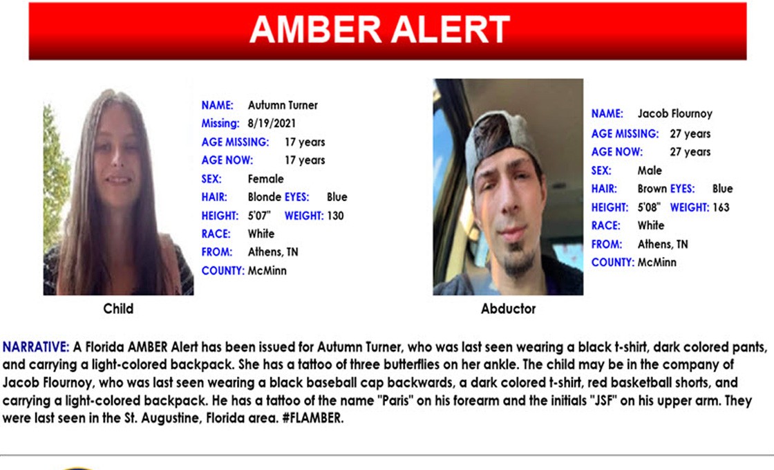 Alerta AMBER emitida para adolescente de Tennessee vista por última vez en St. Augustine