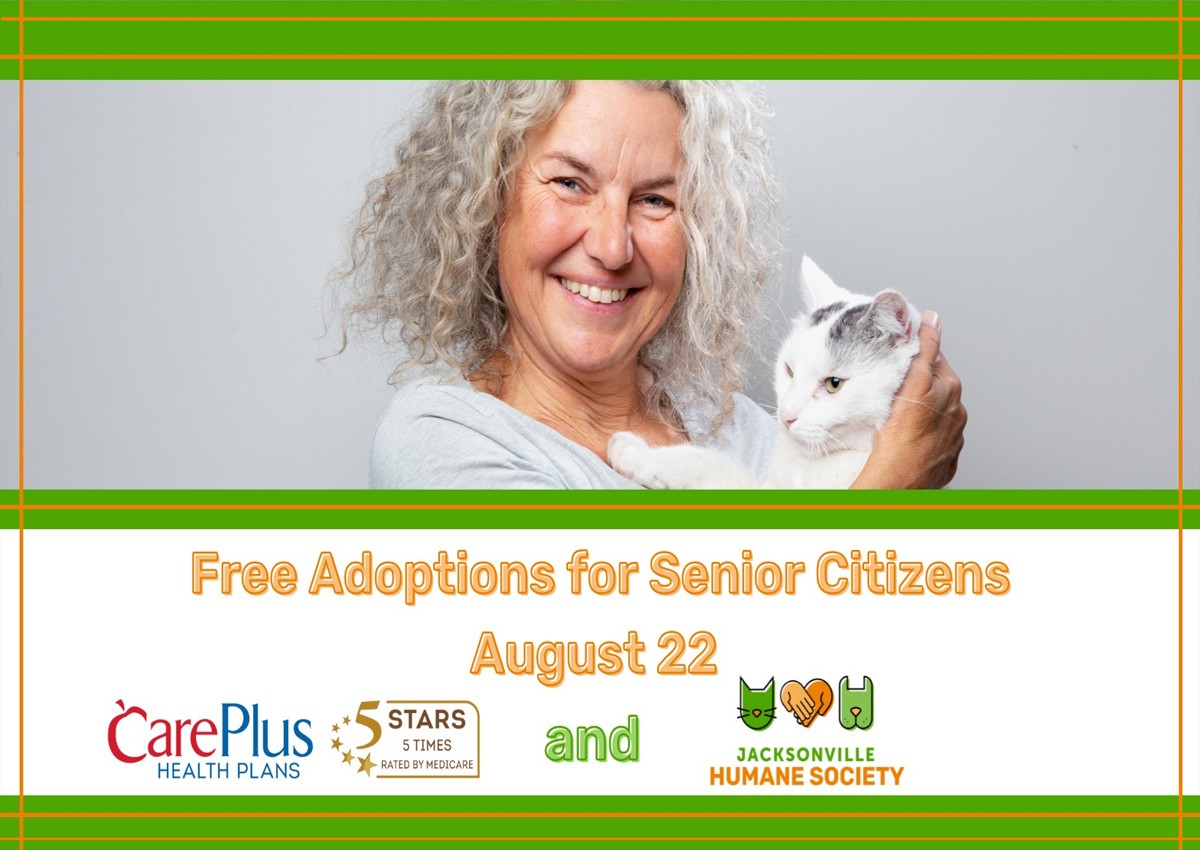 The Jacksonville Humane Society ofrece mascotas gratis para personas mayores este lunes 22 de agosto The Jacksonville Humane Society ofrece mascotas gratis para personas mayores este lunes 22 de agosto