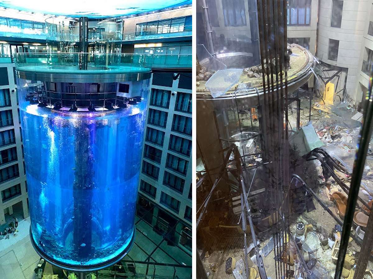 Fuerte explosión en el acuario más grande del mundo en Berlín, 2 personas heridas y 1.500 peces muertos