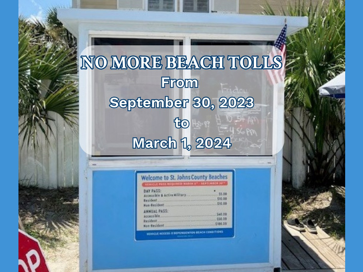 St. Johns County anuncia el cierre anual de la temporada de peaje para las playas St. Johns County anuncia el cierre anual de la temporada de peaje para las playas