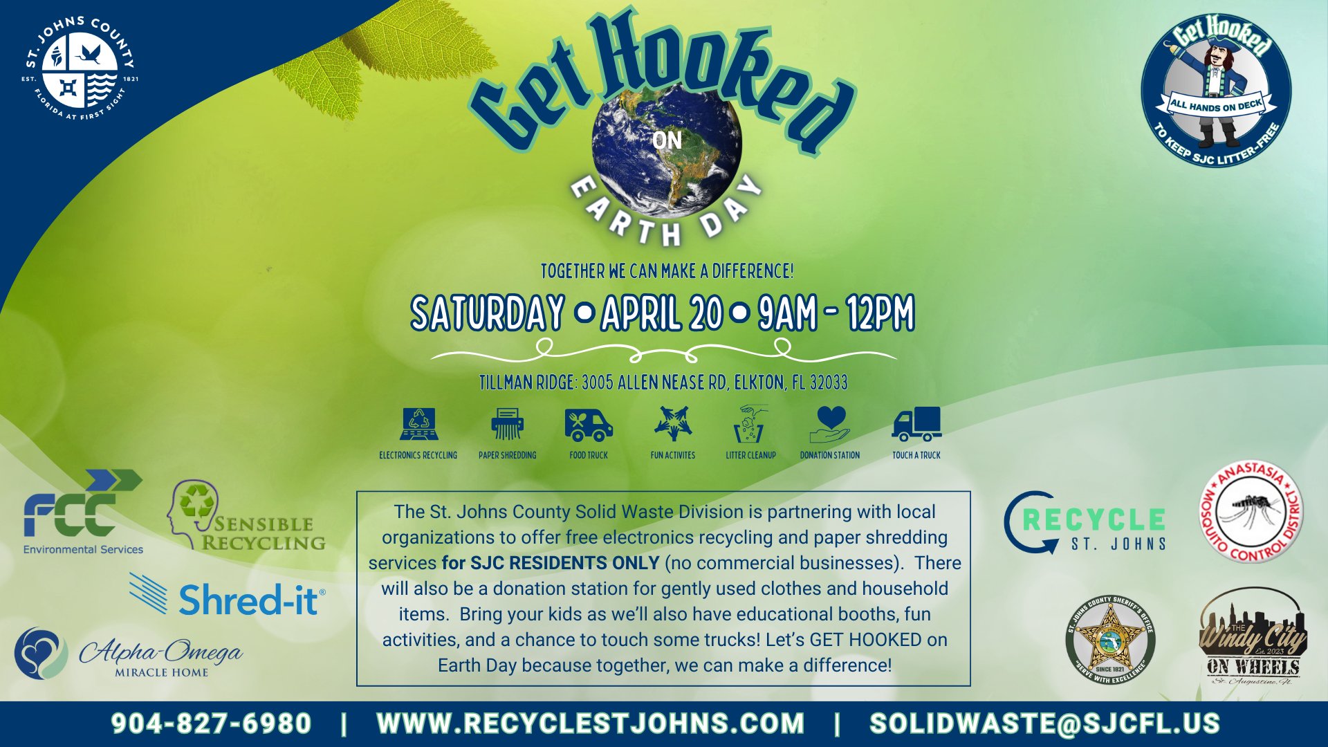 Sábado 20 de abril Evento GRATUITO!! Servicio de reciclaje de residuos electrónicos y la destrucción de papel en el Condado de St. Johns Sábado 20 de abril Evento GRATUITO!! Servicio de reciclaje de residuos electrónicos y la destrucción de papel en el Condado de St. Johns