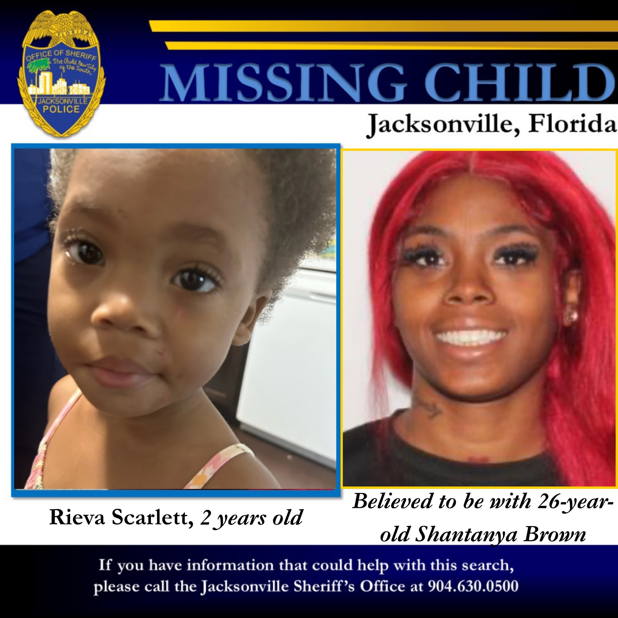 La Oficina del Sheriff de Jacksonville busca a una niña desaparecida de 2 años La Oficina del Sheriff de Jacksonville busca a una niña desaparecida de 2 años