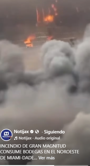 INCENDIO DE GRAN MAGNITUD CONSUME BODEGAS EN EL NOROESTE DE MIAMI-DADE
