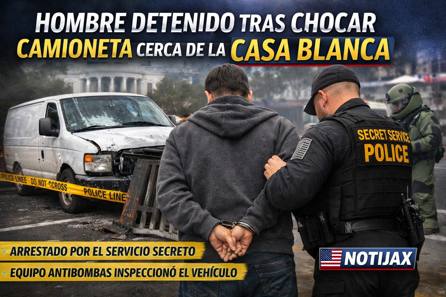 HOMBRE DETENIDO TRAS IMPACTAR UNA CAMIONETA CONTRA BARRERA DE SEGURIDAD CERCA DE LA CASA BLANCA