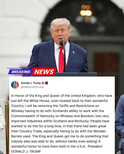 TRUMP ANUNCIA POSIBLE ELIMINACIÓN DE ARANCELES AL WHISKEY TRAS VISITA REAL DEL REINO UNIDO