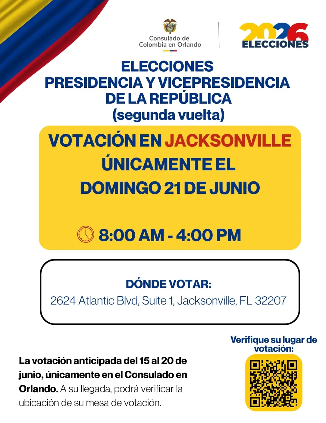 ¡ATENCIÓN COLOMBIA EN JACKSONVILLE! ESTE DOMINGO SE VOTA