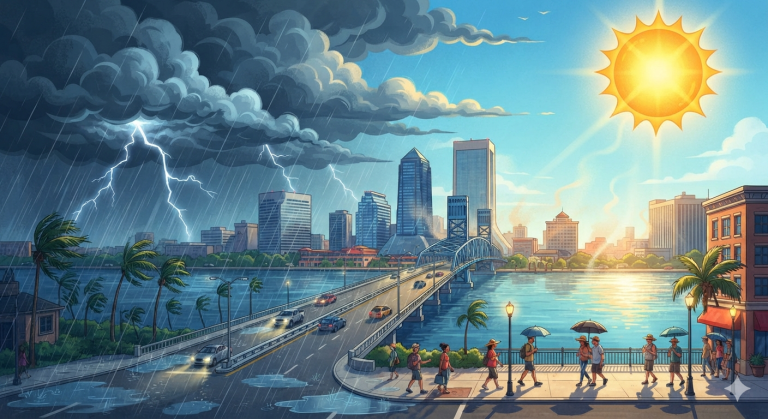 TORMENTAS DISPERSAS Y CALOR EXTREMO MARCAN EL INICIO DE LA SEMANA EN JACKSONVILLE