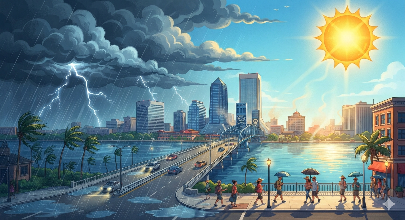 TORMENTAS DISPERSAS Y CALOR EXTREMO MARCAN EL INICIO DE LA SEMANA EN JACKSONVILLE