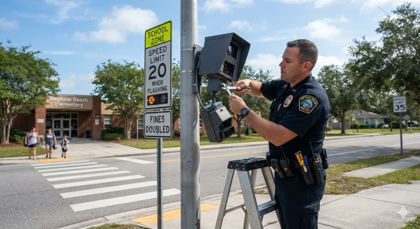 POLICÍA DE NEPTUNE BEACH ELIMINA POR COMPLETO LAS CÁMARAS DE VELOCIDAD EN ZONAS ESCOLARES