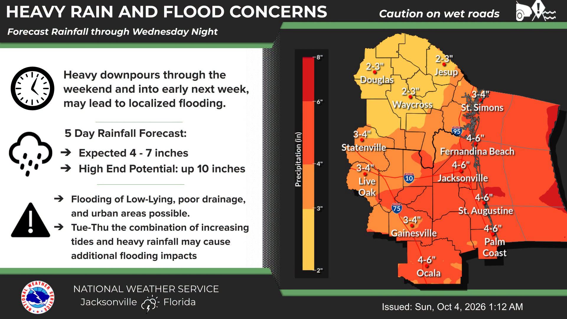 ALERTA POR LLUVIAS INTENSAS Y RIESGO DE INUNDACIONES EN EL NORESTE DE FLORIDA ALERTA POR LLUVIAS INTENSAS Y RIESGO DE INUNDACIONES EN EL NORESTE DE FLORIDA