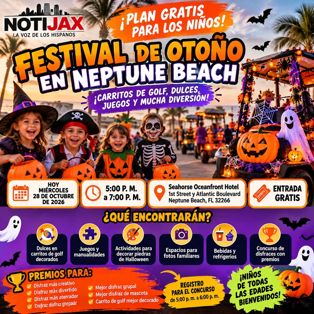 ¡PLAN GRATIS PARA LOS NIÑOS HOY EN NEPTUNE BEACH! HABRÁ DULCES, DISFRACES, JUEGOS Y CARRITOS DE GOLF DECORADOS ¡PLAN GRATIS PARA LOS NIÑOS HOY EN NEPTUNE BEACH! HABRÁ DULCES, DISFRACES, JUEGOS Y CARRITOS DE GOLF DECORADOS