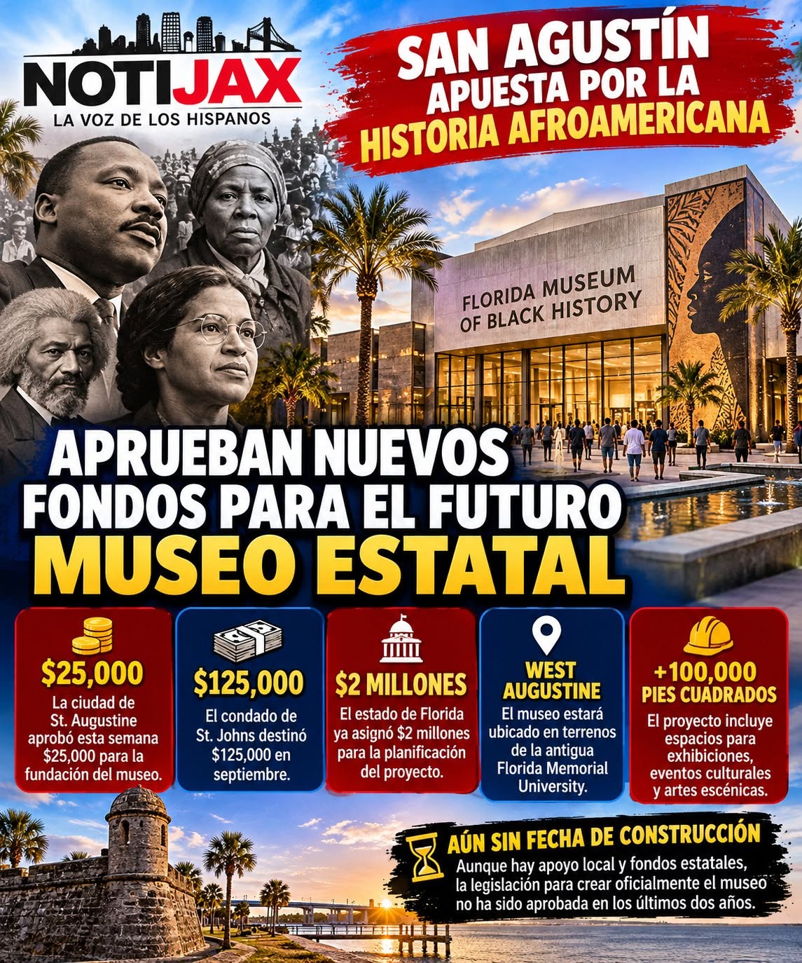 SAN AGUSTÍN APUESTA POR LA HISTORIA AFROAMERICANA! APRUEBAN NUEVOS FONDOS PARA UN MUSEO ESTATAL QUE SIGUE SIN CONSTRUIRSE SAN AGUSTÍN APUESTA POR LA HISTORIA AFROAMERICANA! APRUEBAN NUEVOS FONDOS PARA UN MUSEO ESTATAL QUE SIGUE SIN CONSTRUIRSE